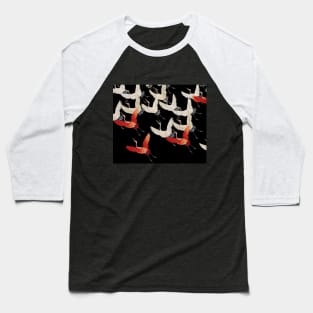 FLYING RED WHITE CRANES IN BLACK Japanese Pattern Baseball T-Shirt
